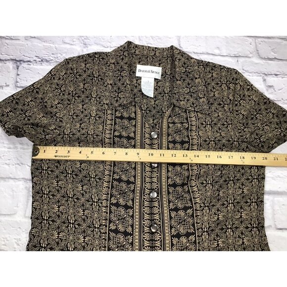 Danny & Nicole VINTAGE Womens Size 12 Short Sleeve Button Front Blouse Black Tan - Picture 5 of 5